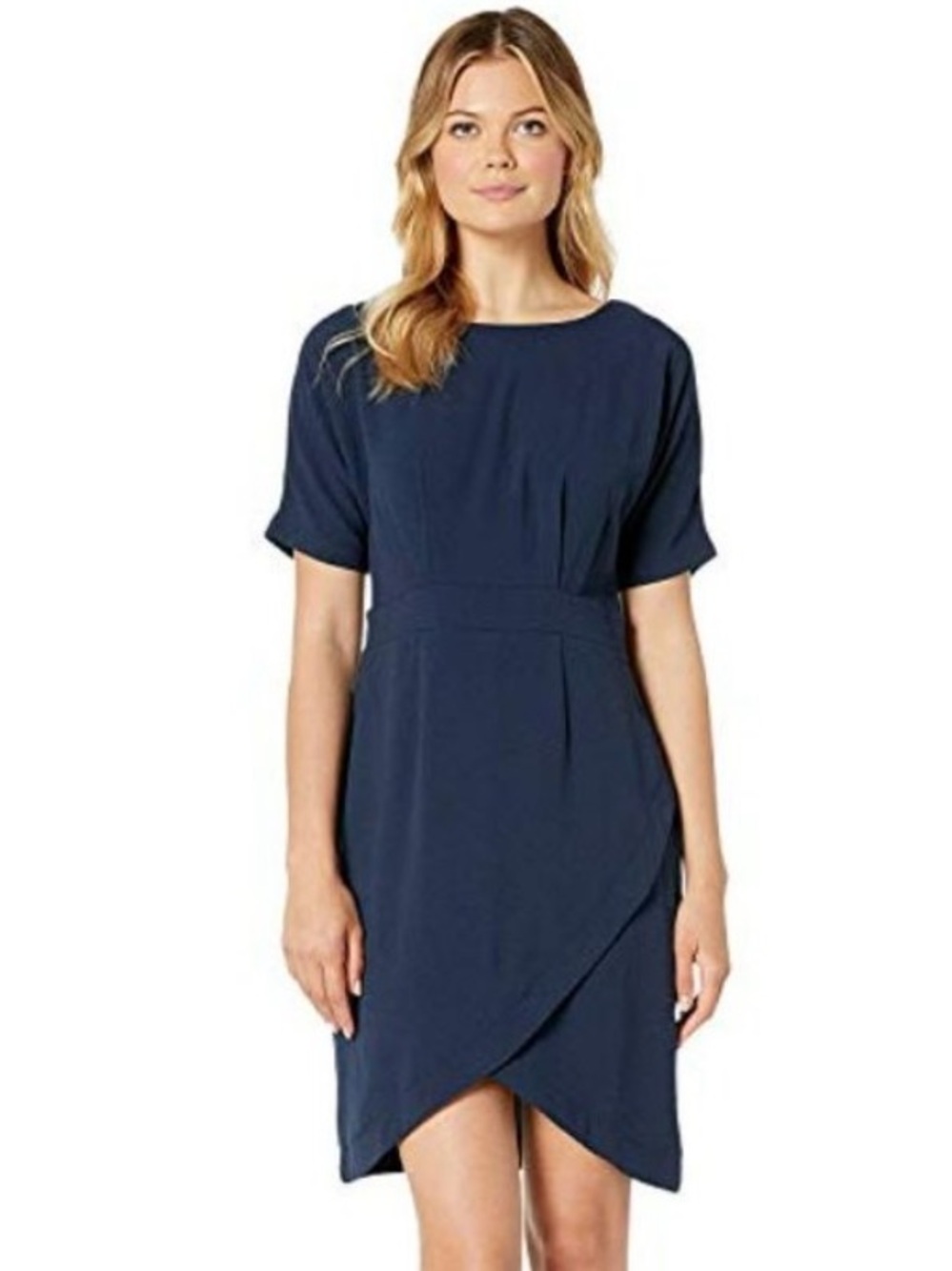 Bobeau Solid Faux Wrap Dress Navy Blue - NWT